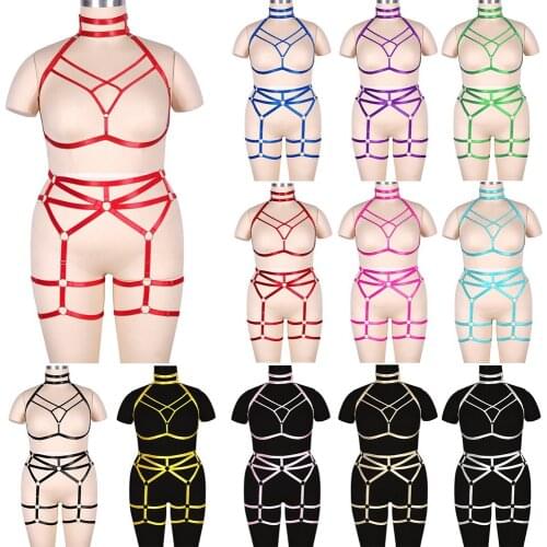 Hollow Bra Body Harness For Fetish Lingerie Set Plump Women Suspenders Sexy Garter Belts Stockings Bondage Cage Dress Dance Rave