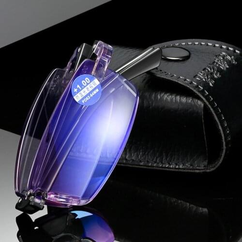 Portable Foldable Reading Glasses Unisex UltraLight Clear Anti Blue Light Presbyopic Glasses Rimless Square with case