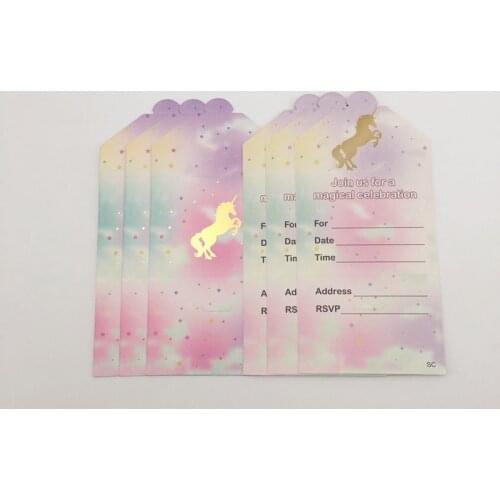 6Pcs/set Unicorn Rainbow Invitation Cards Theme Kids Birthday Party Decoration Supplies Kids Favors