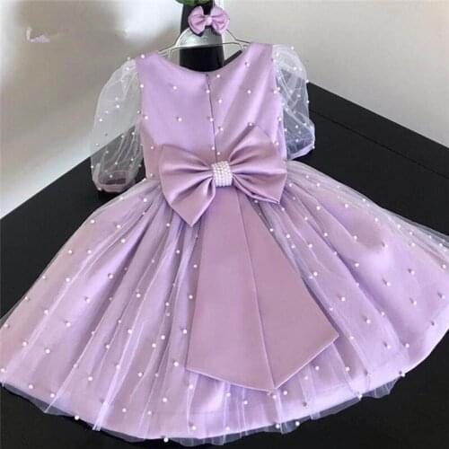 Puffy Tulle with Pearls Infant Baby Girl Dress Birthday Party Dress for Girls Pageant Prom Gowns Any Size