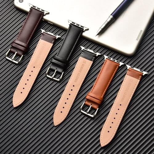 Brown Leather Band Loop Strap For Apple Watch 6 SE 5 4 3 2 1 38mm 40mm , Men Leather Watch Band for iwatch 5 44mm 42mm Bracelet