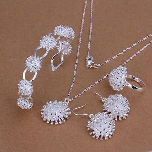 S329 Lucky Silver Color 925 Jewelry Sets For Women Fashion Fireworks Ring Drop Earrings Bangle Necklace /aprajgya Bbjajsqa