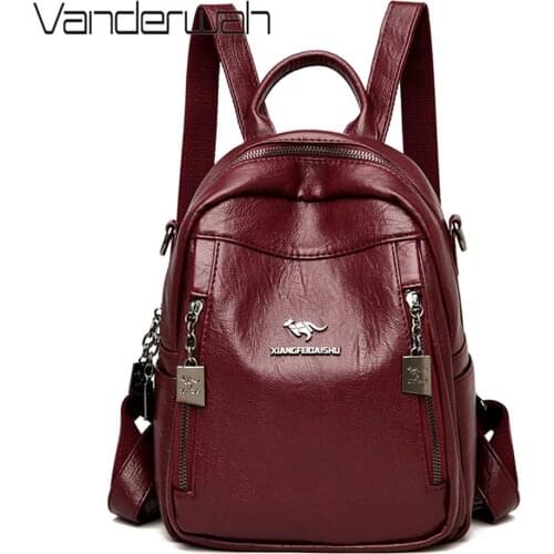 Sac A Dos Double zipper Backpack Women Soft Leather Backpacks Female School Bags For Girls 2019 New High Quality Bookbag mochila