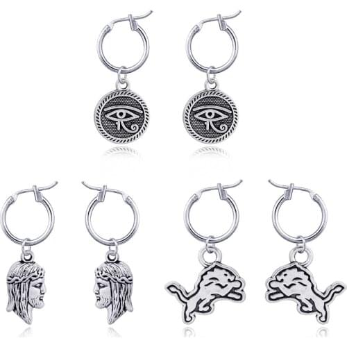 1Pair Tribe Endless Circle Eyes Wolf Hoop Earrings With Pendant Women Jewelry Vintage Ethnic Metal Color Portrait Earring E571