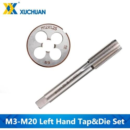 2pcs Left Hand Tap and Die Set HSS Machine Plug Tap Die Metric Screw Thread Tap Drill M3/M6/M8/M10/M12/M14/M16/M18/M20