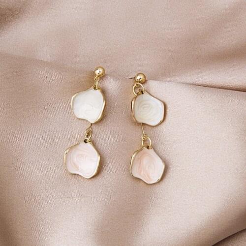 TIMEONLY Contrast Color Enamel Ginkgo Biloba Long Drop Earrings Gold Color Alloy Hanging Dangle Earrings for Women Party Jewelry