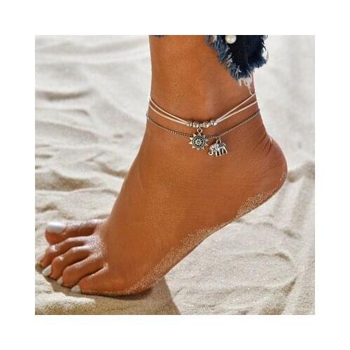 Vintage Sun Beads Elephant Anklets for Women Leg Necklace Handmade Bohemian Jewelry Sandals Gift