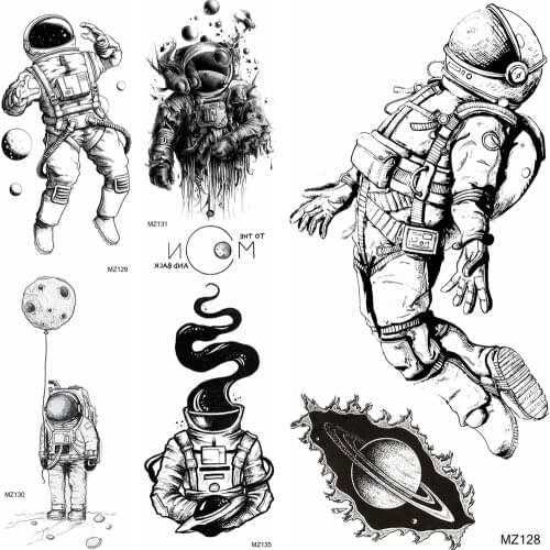 DIY Astronaut Temporary Tattoos Fake Black Galaxy Planets Tatoo For Women Men Body Art Tatoo Waterproof Decoration Tatoos Decal