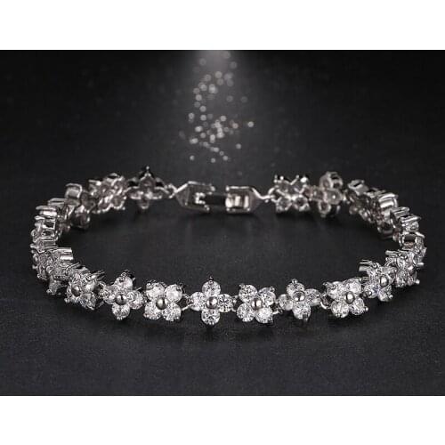 TOP Quality Luxury Micro Inlay Craft AAA Cubic Zirconia Flower Studded Bracelets Women Jewelry Party Gifts Factory Direct B-028