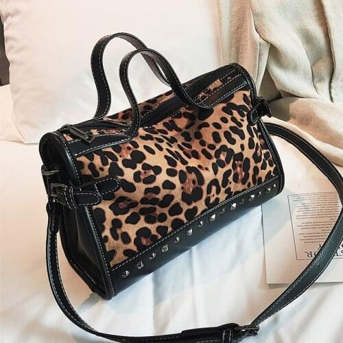 Leopard totes handbag Women Scrub shoulder bag Rivet Fashion 2021 Patchwork crossbody bag new zipper High capacity solid handbag