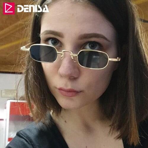 DENISA Metal Frame Retro Sun Glasses Shades For Women Small Square Sunglasses Ladies Fashion Green Glasses Luxury Brand G22021