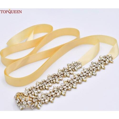 TOPQUEEN S269-RG Wedding Silver/gold/rose Belt Gold Crystal Bridal Belt Rhinestones Flower Bridal Sash for Wedding Accessories