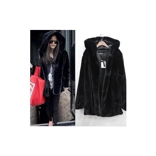 Europe and United States autumn and winter new imitation fur coat female imitation mink hair in long coat hoodie large size coat