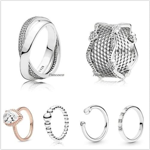 Authentic 925 Sterling Silver Ring Lace Of Love With Crystal Rings For Women Wedding Party Gift Europe Fashion Jewelry