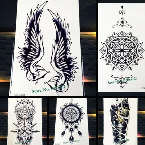 1PC Hot Large Angel Wing Tattoo Sleeve Body Back Art Temporary Tattoo Sticker Waterproof Henna Fake Arm Tatoo Wing Feather S-C51