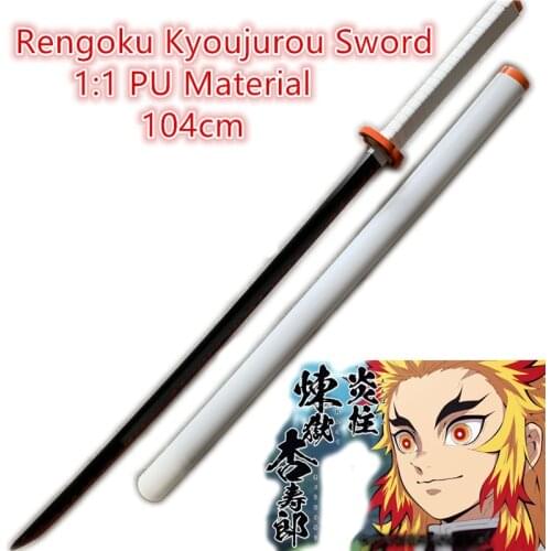 104cm Sword Weapon Demon Slayer Kimetsu no Yaiba Rengoku Kyoujurou White Sowrd Cosplay 1:1 Anime Ninja Knife PU Prop Model Gift