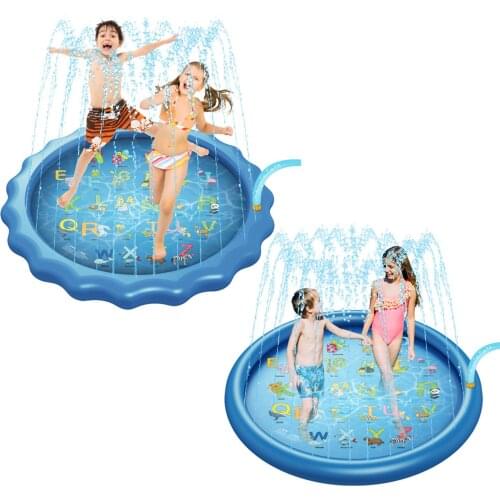 170cm Summer Kids Inflatable Round Water Splash Play Pool Playing Sprinkler Mat Yard Outdoor Fun Multicolour PVC Material