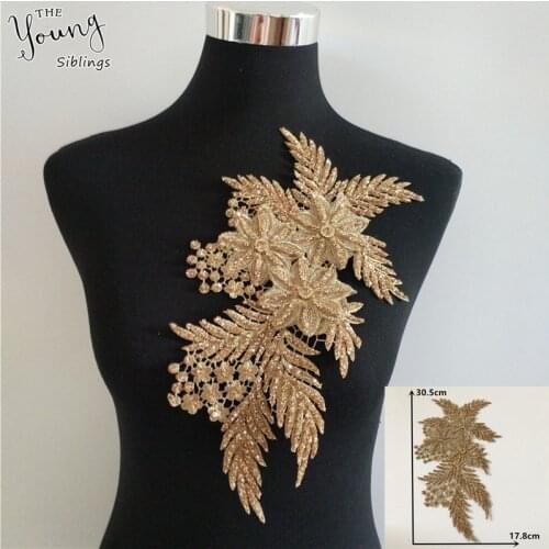 3D flower Rhinestone Embroidery Lace fabric Sewing Laces collar Craft materials Sequins Hollow out Dress Needlework Accessories