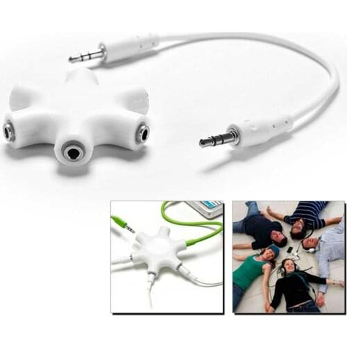 5-Way Multi Headphone Splitter 3.5mm Mini Jack AUX Cable Stereo Hub Audio Sound Adapter White