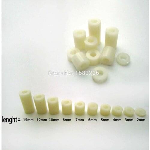50pcs Inside diameter 3mm Plastic White ABS Nylon Round Non-Threaded Column Standoff Spacer Washer For M3 Screw