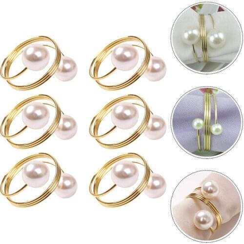 6pcs Pearl Napkin Ring Restaurant Hotel Table Decorated Napkin Holders Table Decoration Accessories Party Wedding Supplies