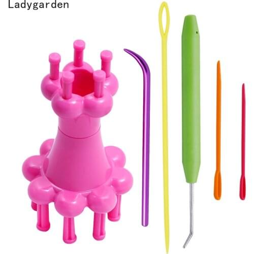 6PCS Plastic Double Head French Yarn Wool Rope Knit Knitter Knitting Doll Craft Spool Loom with Crochet Hook Knitter Loom Maker