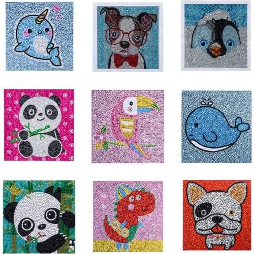 Diamond Painting Crystal Drill Kid Painting Kit DIY Cartoon Animal Diamond Embroidery Cross Stitch Easy Point Drill for Children
