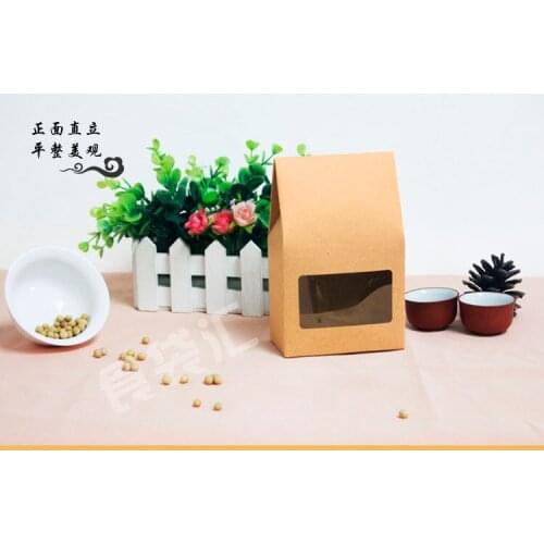 Free Shipping 8*15.5*5cm 20Pcs/Lot Stand Up Kraft Paper Package Box With Clear Window For Food Coffee Storage Doypack Pack Bag