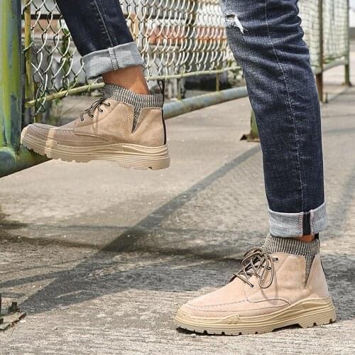 Male Shoe Mens Heeled Boots Shoes High Heels Vintage Military Martins Winter Men Ankle For Mens Large Size Thick Sole