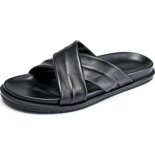 Designer Slippers Mens Genuine Leather Roman Cowhide Platform Sandals Men Slippers Flip Flops Outdoor Sandals Men Summer Sandals