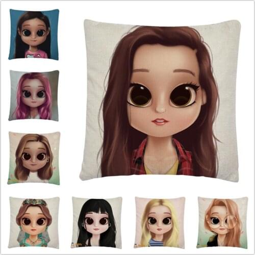 Dollify) beautiful girl cute pattern Linen Cushion Cover Pillow Case for Home Sofa Car Decor Pillowcase45X45cm