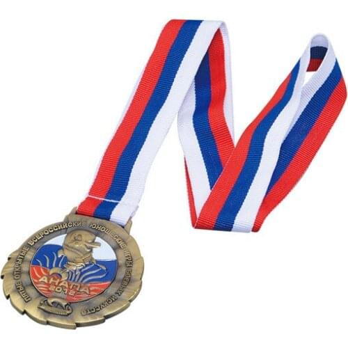 Custom medals with enamel color cheap metal Russia medals with ribbons