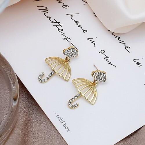 Korea Creative Symmetrical Umbrella Cloud Earrings Womens Shiny Rhinestone Drop Earrings Wedding Jewelry Pendant Romantic