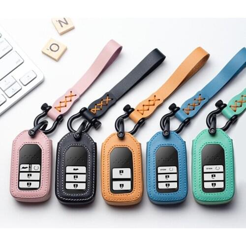 Leather Car Key Case Cover Shell for Honda Civic 2017 H-RV Accord Pilot CR-V City Odyssey Fit Freed Vezel Jazz 2013-2017 Ring