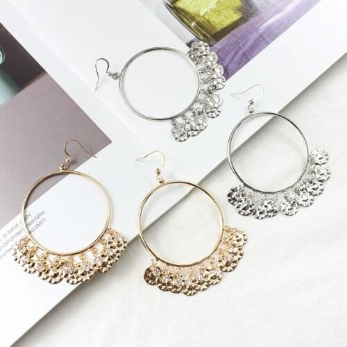 Exaggerated Hollow Big Round European and American Popular Earrings Irregular Sequin Crystal Tassel Personality Earrings