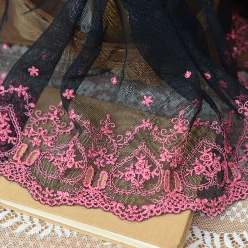 1 Meter Width 20cm Black Pink Mesh Lace Fabric Embroidered Lace Trim For Kids Garment Dress DIY Sewing Accessories