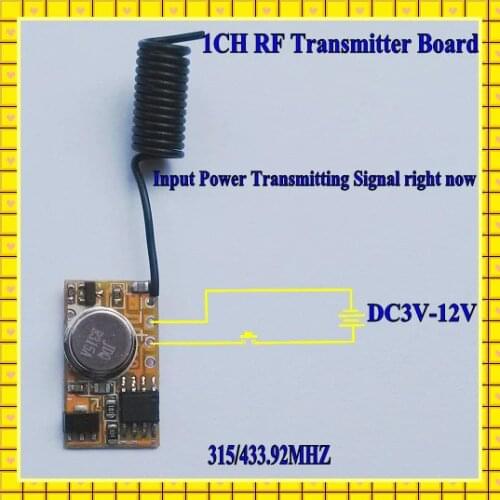 Micro Remote Control DC3V-12V RF Wireless Transmitter PCB 3V 3.6V 3.7V 4.5V 5V 6V 9V 12V Power on Transmitting 315/433 RC TX 1CH