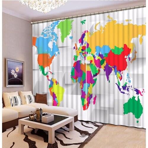 Fashion Customized Home Bedroom Decoration 3D Curtain Color Map Of The World Curtains For Blackout Curtains Living Room