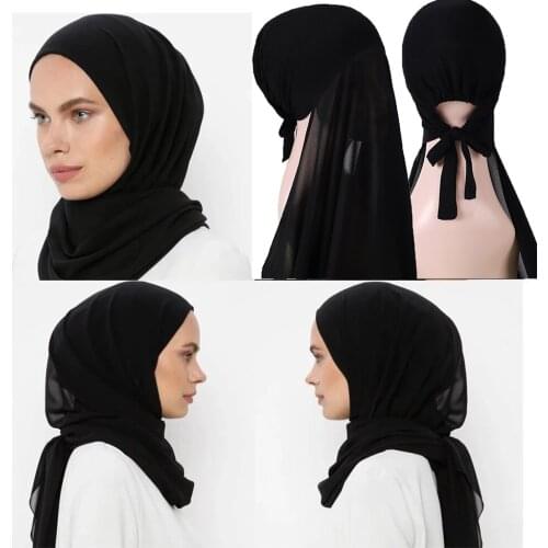 Muslim Women Bonnet + Chiffon Shawl Head Scarf Underscarf Cap Islam Inner Scarf Headband Stretch Hijab Cover Headwrap Turbante