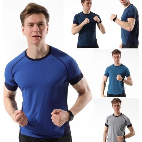 Men Color Block Quick Dry Elastic Short Sleeve O Neck Sports Fitness T-shirt Top