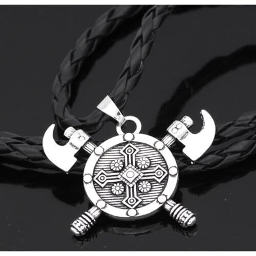 Men viking axe amulet shield pendant necklace with gift bag