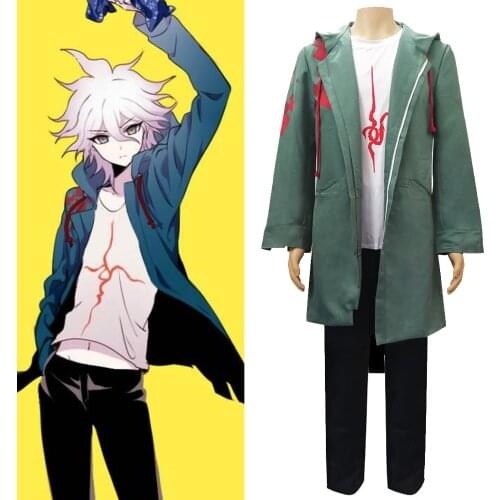 Nagito Komaeda Cosplay Costume Danganronpa Jacket T-Shirt Pants Wig Suit Men Women Basecoat Windbreaker Halloween Anime Clothes