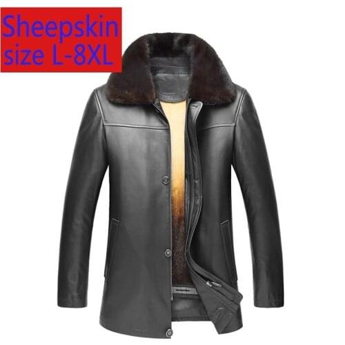 New High Quality Fashion Luxury Men Leather Fur Detachable Lapel Winter Mink Liner Loose Casual Plsu Size L XL 2XL3XL4XL 5XL6XL
