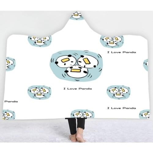 Panda Hooded Blanket Cute Cartoon Animal Wool Blanket Bedroom Home Wearable Blanket 3D Printed Blanket