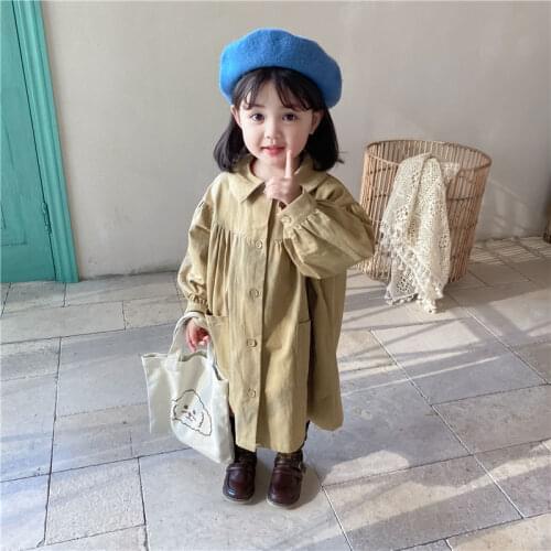 Girls Autumn Spring Windbreaker Jacket Shirt Childrens Wear Windbreaker Korean Girl Cotton Long Trench Coat For 2 to 8 Yrs