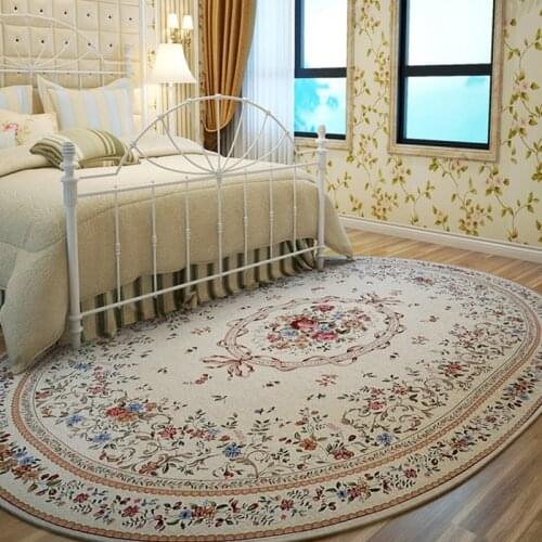 Oval Carpets For Living Room Pastoral Bedroom Carpet Sofa Coffee Table Rug Anti-Slip Study Room Floor Mat Kids Tatami Area Rugs