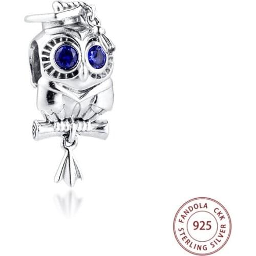 Fits Pandora Bracelet Original Charm 925 Sterling Silver Wise Owl Graduation Charms Beads for Jewelry Making Bijoux Charmsy