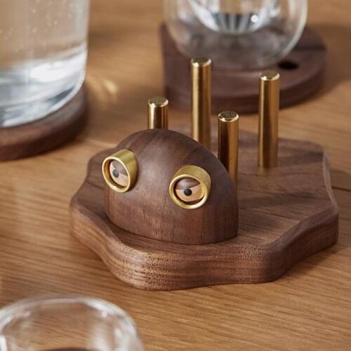 Trays Tea Tray Beetle Cup Mat Set Heat Insulation Mat Meal Mat Anti Scalding Solid Wood Mat Black Walnut Lovely Creative Cushion