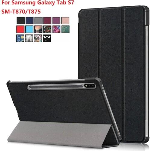 PU Leather Case for Samsung Galaxy Tab S7 11'' with Pencil Holder Lightweight Smart Shell Stand Cover for SM-870 SM-T875