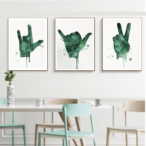 Retro Finger Art Love Sign Scissor Hand Watercolor Picture Boho Home Wall Canvas Painting Print Kids Room Poster Office Decor
